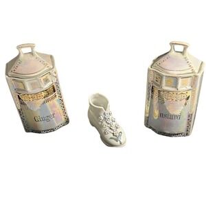 Vintage Lustreware Porcelain Boot, Ginger, Mustard Jar Figurines Made in Germany